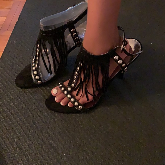 4 inch suede and studded open toe sandal heel. - Picture 6 of 10